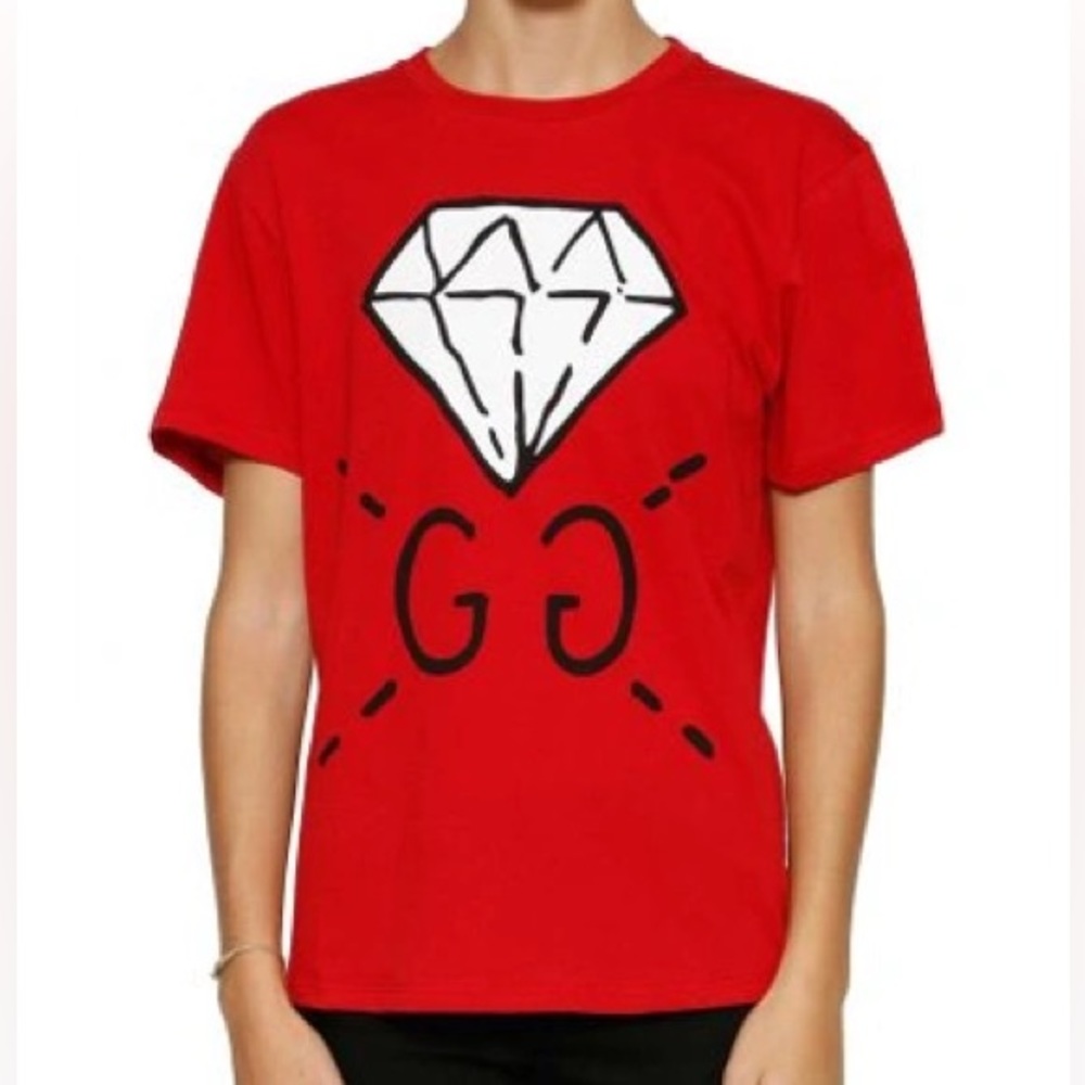 Gucci Unisex 2016 Red GG Ghost Diamond T-Shirt